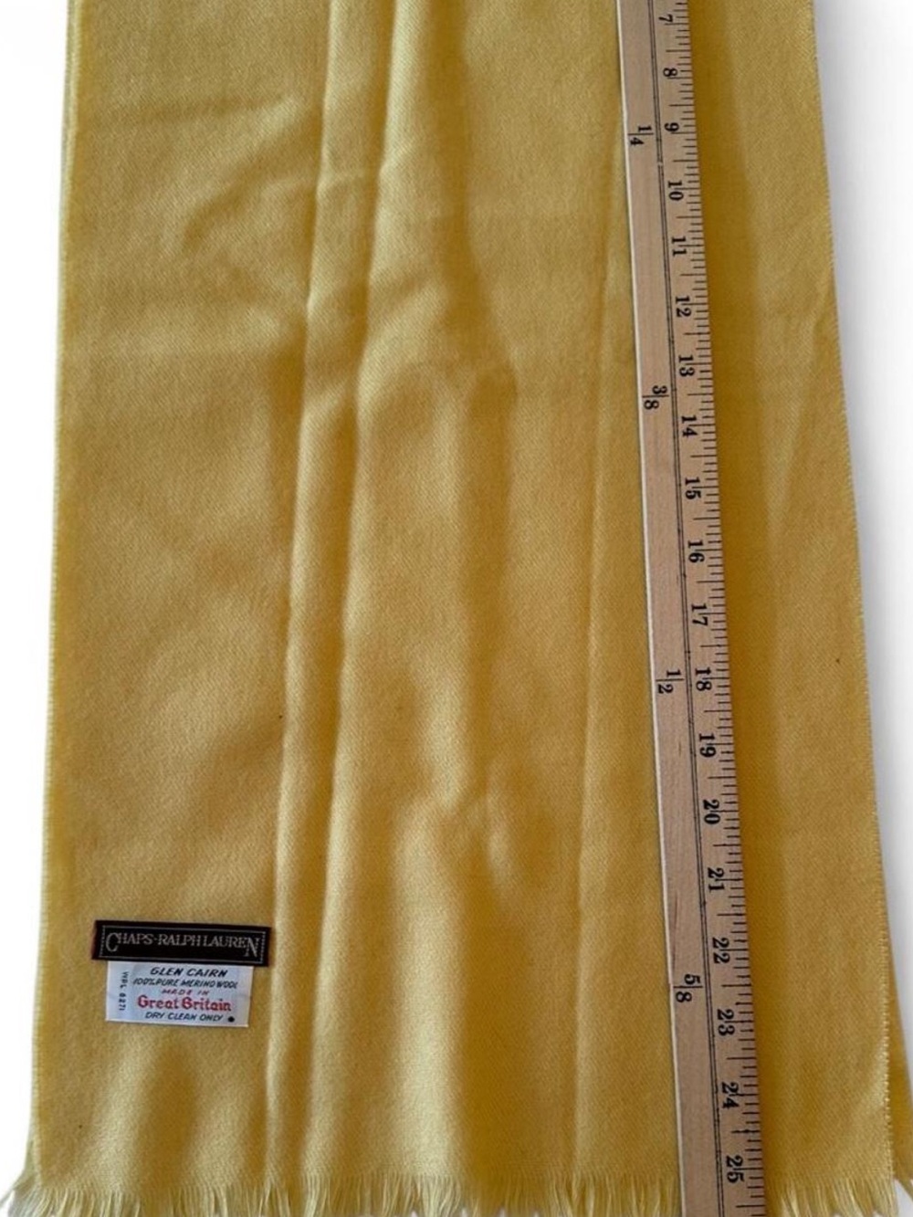 Vintage 1985 Chaps Ralph Lauren Merino Wool Scarf Yellow Made in Great Britain - Picture 4 of 7
